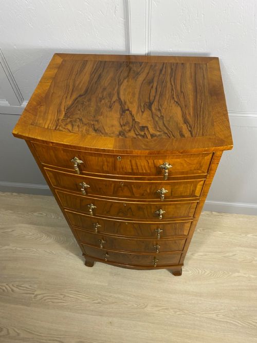 WALNUT BOWFRONT NARROW CHEST OF DRAWERS - ADDITIONAL PHOTO 2