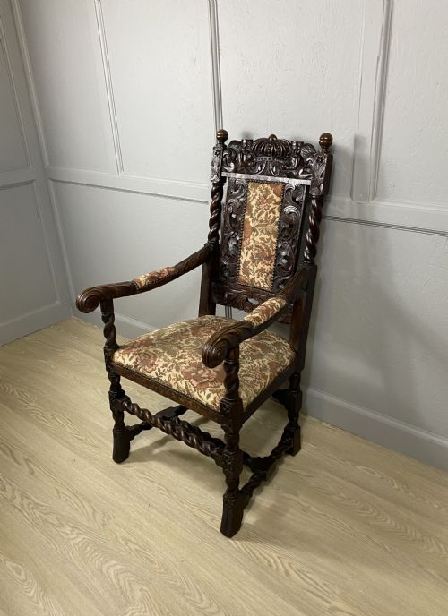 carved oak edwardian elbow chair - CATEGORY: ANTIQUE CHAIRS - DATED EDWARDIAN