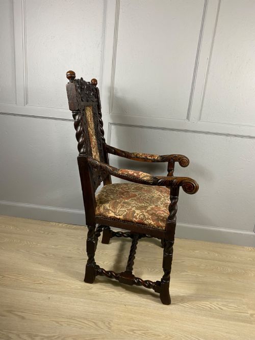 CARVED OAK EDWARDIAN ELBOW CHAIR - ADDITIONAL PHOTO 2