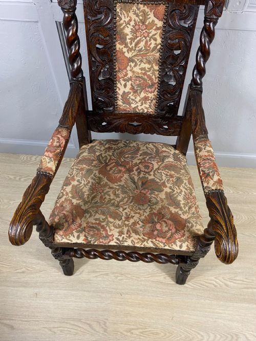 CARVED OAK EDWARDIAN ELBOW CHAIR - ADDITIONAL PHOTO 4