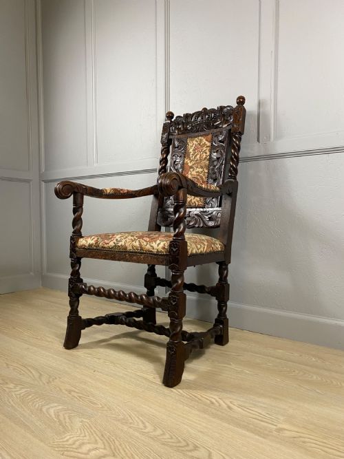 CARVED OAK EDWARDIAN ELBOW CHAIR - ADDITIONAL PHOTO 6