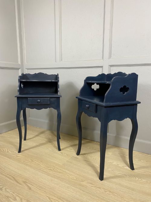 pair of blue painted bedside tables - CATEGORY: ANTIQUE CABINETS - DATED 1930