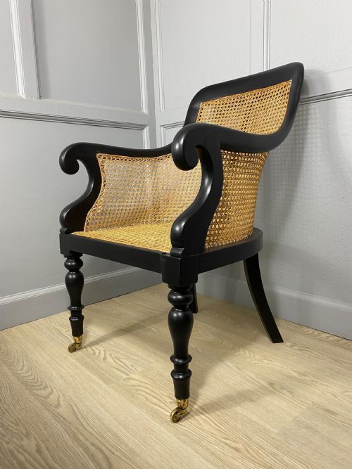 victorian black painted bergere chair - CATEGORY: ANTIQUE CHAIRS - DATED VICTORIAN