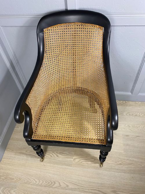 VICTORIAN BLACK PAINTED BERGERE CHAIR - ADDITIONAL PHOTO 3