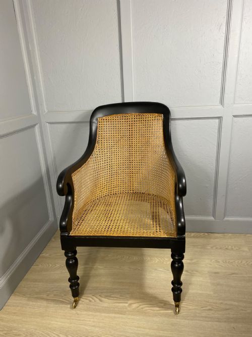 VICTORIAN BLACK PAINTED BERGERE CHAIR - ADDITIONAL PHOTO 4