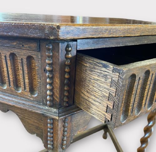 OAK BARLEY TWIST ONE DRAWER TABLE - ADDITIONAL PHOTO 2