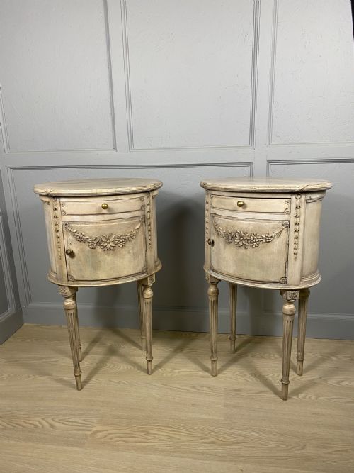 pair of french oval painted bedside cabinets - CATEGORY: ANTIQUE CUPBOARDS - DATED 1930