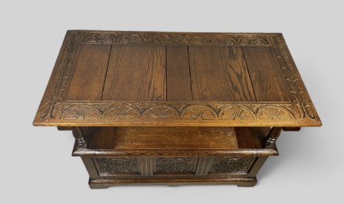LATE VICTORIAN CARVED OAK MONKS BENCH TABLE - ADDITIONAL PHOTO 4