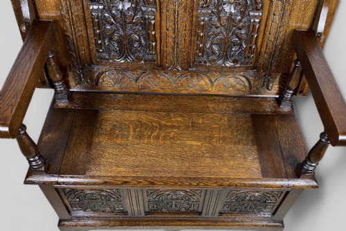 LATE VICTORIAN CARVED OAK MONKS BENCH TABLE - ADDITIONAL PHOTO 5