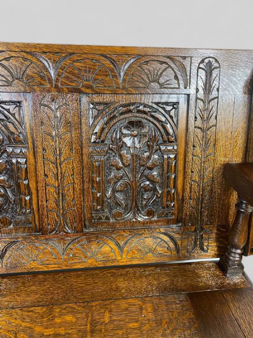 LATE VICTORIAN CARVED OAK MONKS BENCH TABLE - ADDITIONAL PHOTO 6