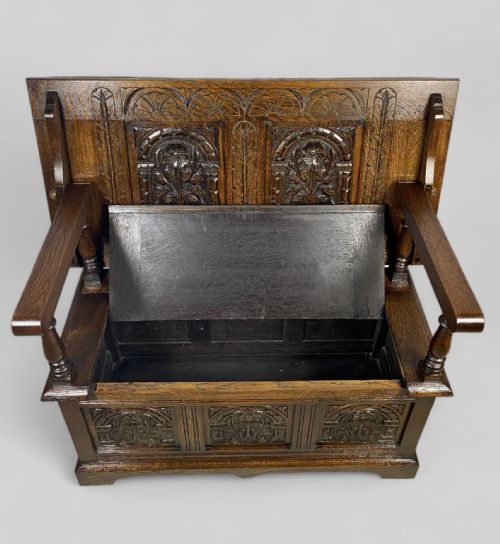 LATE VICTORIAN CARVED OAK MONKS BENCH TABLE - ADDITIONAL PHOTO 7