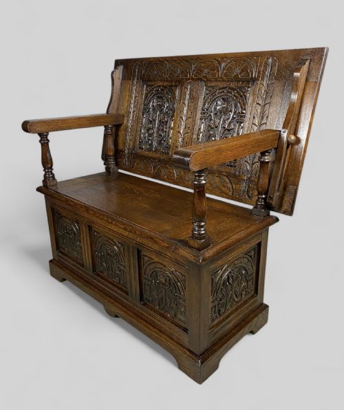 LATE VICTORIAN CARVED OAK MONKS BENCH TABLE - ADDITIONAL PHOTO 8
