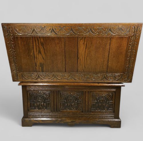 LATE VICTORIAN CARVED OAK MONKS BENCH TABLE - ADDITIONAL PHOTO 9
