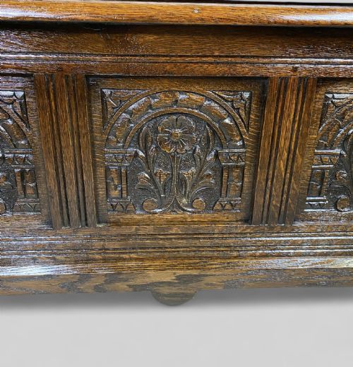 LATE VICTORIAN CARVED OAK MONKS BENCH TABLE - ADDITIONAL PHOTO 10