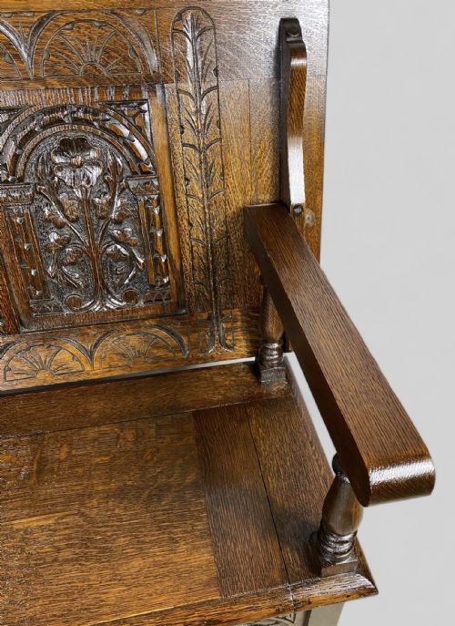 LATE VICTORIAN CARVED OAK MONKS BENCH TABLE - ADDITIONAL PHOTO 11