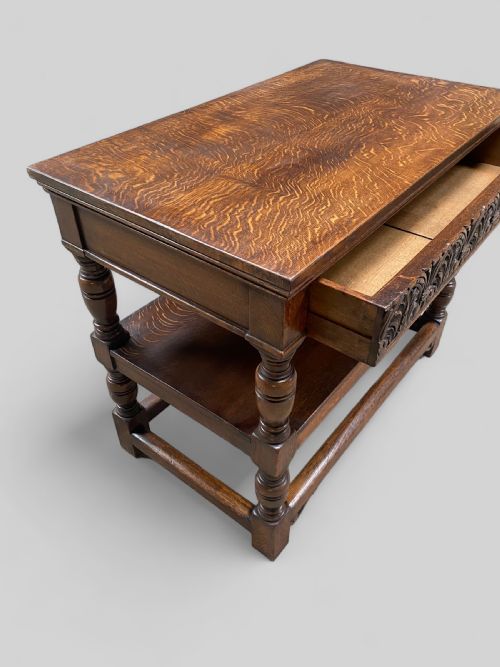 CARVED OAK ONE DRAWER ELIZABETHAN REVIVAL SERVER - ADDITIONAL PHOTO 4