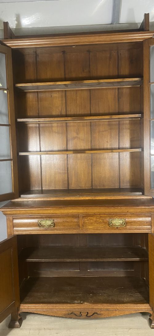 LARGE EDWARDIAN OAK ARTS CRAFTS BOOKCASE - ADDITIONAL PHOTO 2