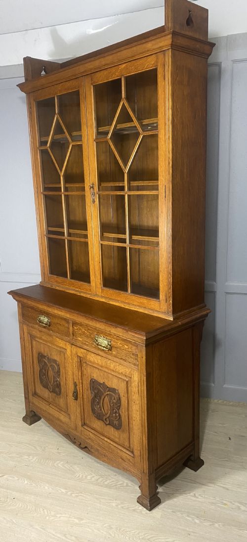LARGE EDWARDIAN OAK ARTS CRAFTS BOOKCASE - ADDITIONAL PHOTO 6