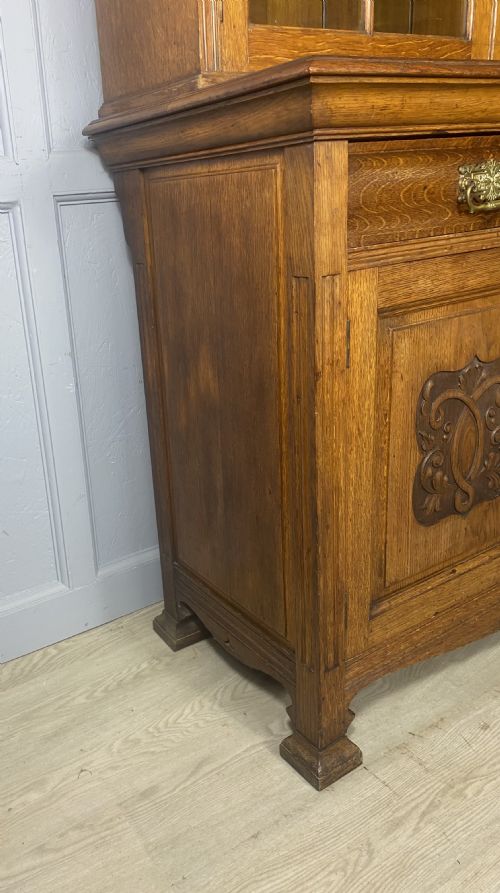 LARGE EDWARDIAN OAK ARTS CRAFTS BOOKCASE - ADDITIONAL PHOTO 8