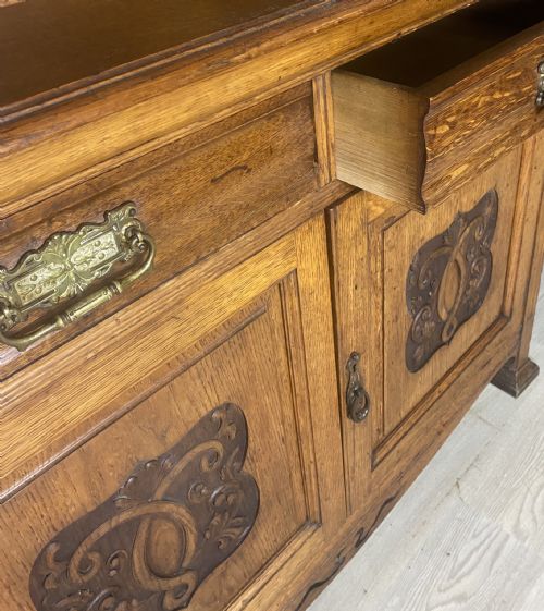LARGE EDWARDIAN OAK ARTS CRAFTS BOOKCASE - ADDITIONAL PHOTO 9
