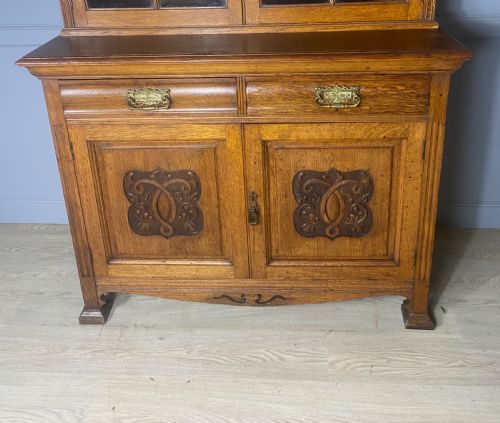 LARGE EDWARDIAN OAK ARTS CRAFTS BOOKCASE - ADDITIONAL PHOTO 12