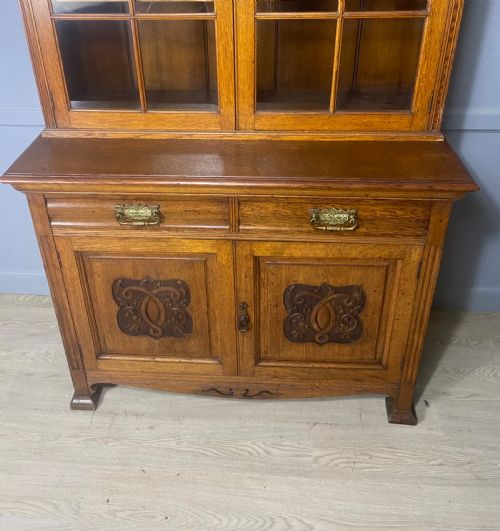 LARGE EDWARDIAN OAK ARTS CRAFTS BOOKCASE - ADDITIONAL PHOTO 13