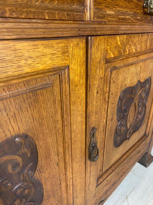 LARGE EDWARDIAN OAK ARTS CRAFTS BOOKCASE - ADDITIONAL PHOTO 10
