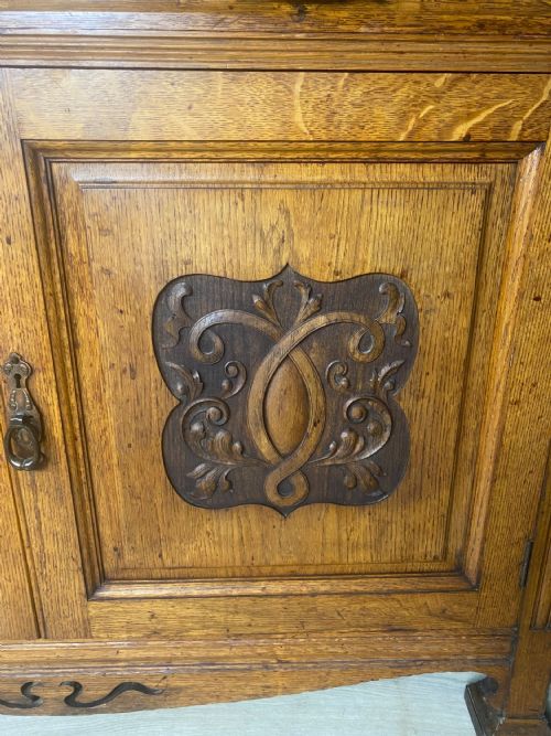 LARGE EDWARDIAN OAK ARTS CRAFTS BOOKCASE - ADDITIONAL PHOTO 11