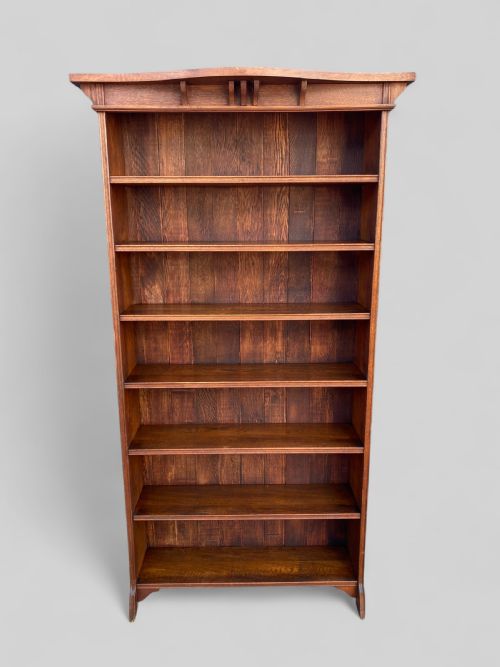 tall arts crafts oak open bookcase - CATEGORY: ANTIQUE BOOKCASES - DATED 1920