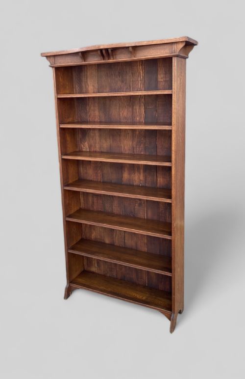 TALL ARTS CRAFTS OAK OPEN BOOKCASE - ADDITIONAL PHOTO 1