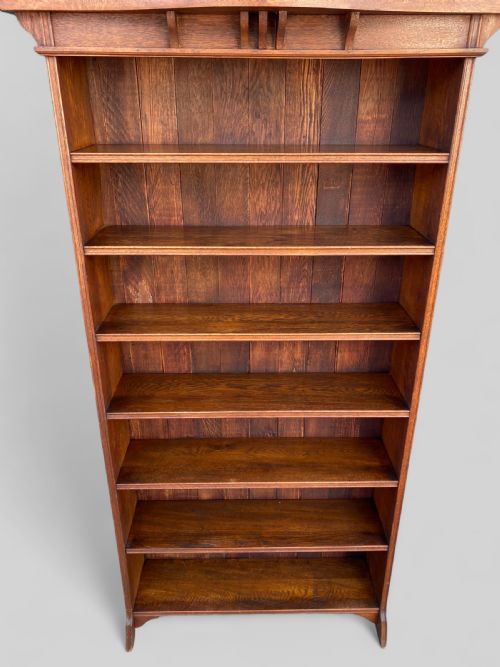 TALL ARTS CRAFTS OAK OPEN BOOKCASE - ADDITIONAL PHOTO 3