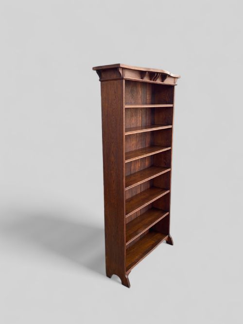 TALL ARTS CRAFTS OAK OPEN BOOKCASE - ADDITIONAL PHOTO 6