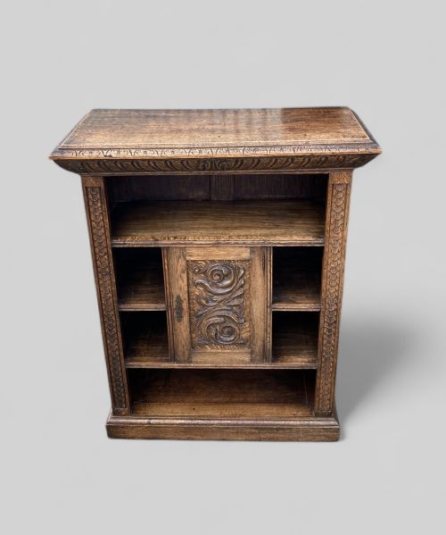 carved oak open bookcase - CATEGORY: ANTIQUE BOOKCASES - DATED VICTORIAN