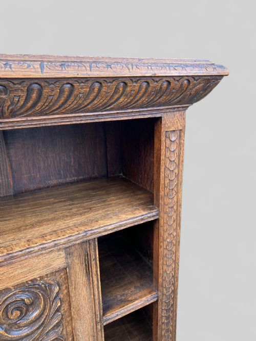 CARVED OAK OPEN BOOKCASE - ADDITIONAL PHOTO 9