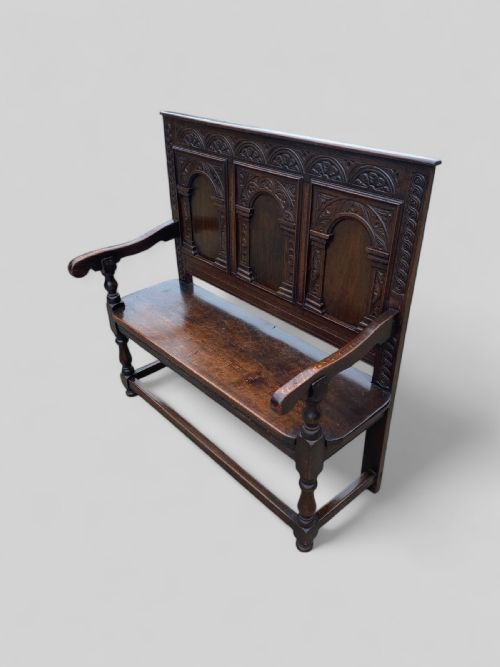 CARVED OAK VICTORIAN BENCH - ADDITIONAL PHOTO 2