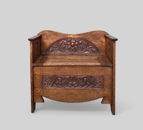 CARVED OAK ART NOUVEAU BENCH - ADDITIONAL PHOTO 1