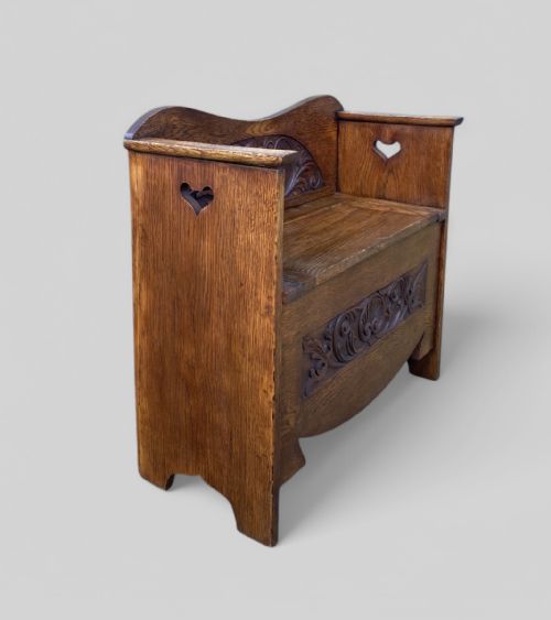 CARVED OAK ART NOUVEAU BENCH - ADDITIONAL PHOTO 4