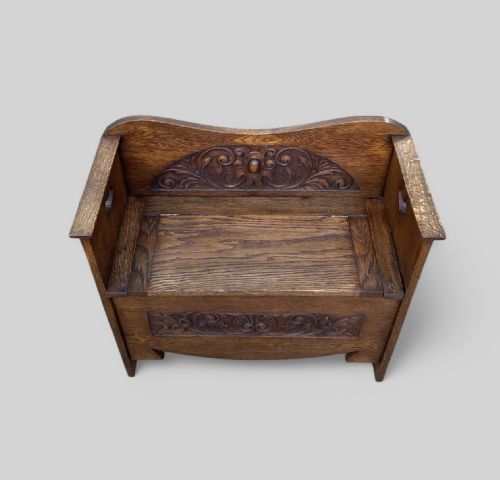 CARVED OAK ART NOUVEAU BENCH - ADDITIONAL PHOTO 7