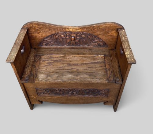 CARVED OAK ART NOUVEAU BENCH - ADDITIONAL PHOTO 11