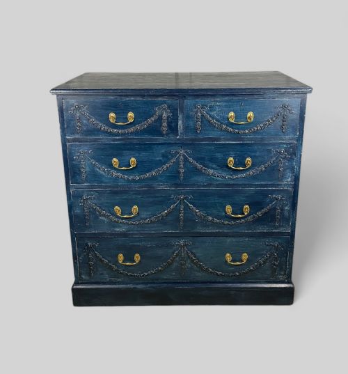 victorian pine blue painted chest of drawers - CATEGORY: ANTIQUE CHEST OF DRAWERS - DATED VICTORIAN