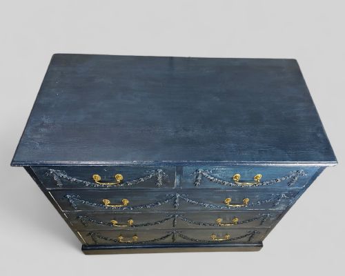 VICTORIAN PINE BLUE PAINTED CHEST OF DRAWERS - ADDITIONAL PHOTO 3