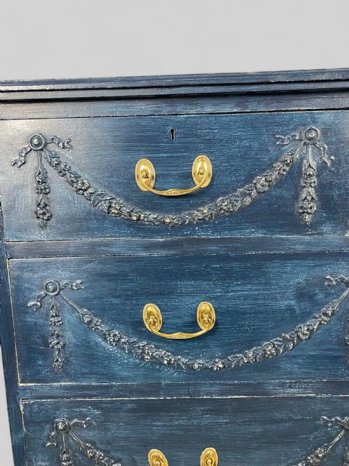 VICTORIAN PINE BLUE PAINTED CHEST OF DRAWERS - ADDITIONAL PHOTO 4
