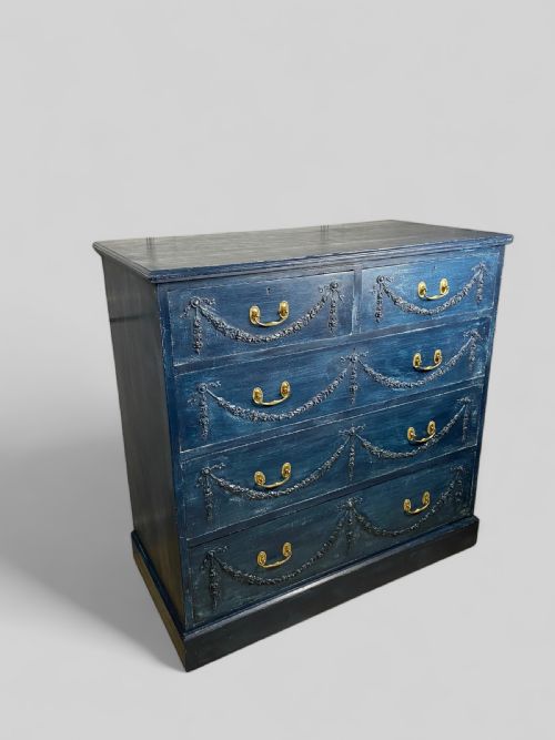 VICTORIAN PINE BLUE PAINTED CHEST OF DRAWERS - ADDITIONAL PHOTO 5
