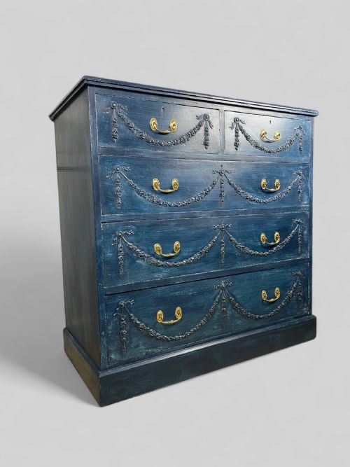 VICTORIAN PINE BLUE PAINTED CHEST OF DRAWERS - ADDITIONAL PHOTO 6