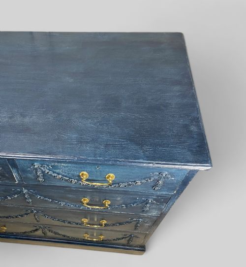 VICTORIAN PINE BLUE PAINTED CHEST OF DRAWERS - ADDITIONAL PHOTO 7