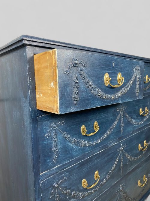 VICTORIAN PINE BLUE PAINTED CHEST OF DRAWERS - ADDITIONAL PHOTO 11