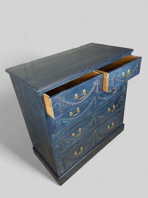 VICTORIAN PINE BLUE PAINTED CHEST OF DRAWERS - ADDITIONAL PHOTO 12