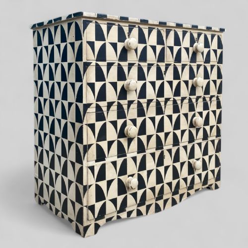 victorian painted geometric chest of drawers - CATEGORY: ANTIQUE CHEST OF DRAWERS - DATED VICTORIAN