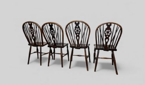 CHARMING HARLEQUIN SET OF FOUR MIDVICTORIAN WHEELBACK WINDSOR CHAIRS - ADDITIONAL PHOTO 15