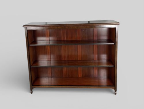 WIDE ANTIQUE MAHOGANY OPEN BOOKCASE - ADDITIONAL PHOTO 2